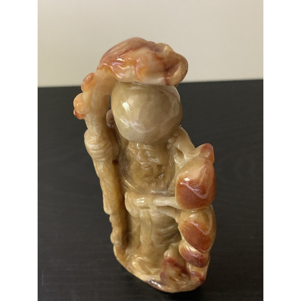 Antique Chinese Natural Jadeite Carved Wise Old Man VTG Jade Exquisite 396.5 Gr - Picture 4 of 12